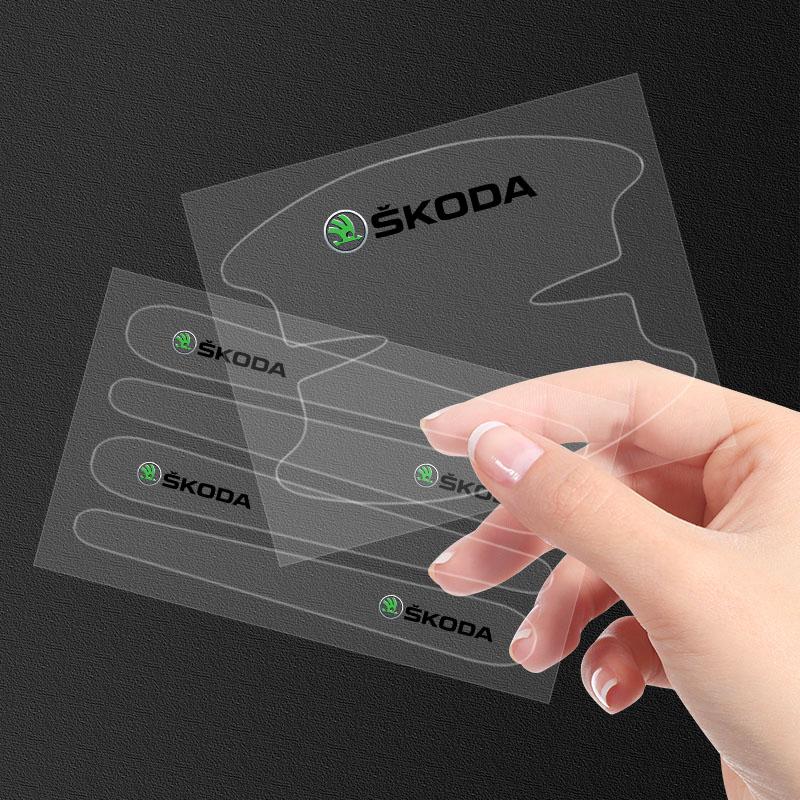 8Pcs Transparent Car Door Handle Bowl Anti Scratch Protective Sticker For Skoda Octavia Superb Rapid Kodiaq Karoq Fabia Kamiq Roomster Citigo