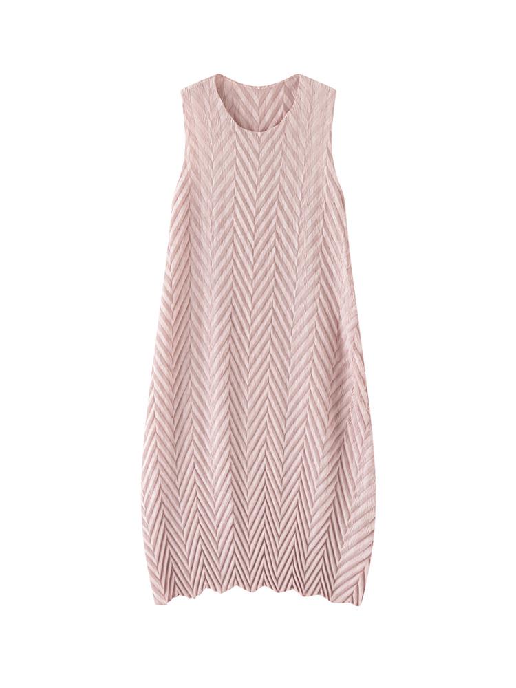 

Miyake Round Neck Twill Pleated Maxi Dress - Plus Size, Loose, Breathable, Slimming, New Arrival One Size розовый