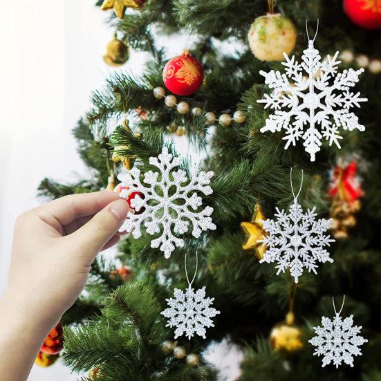 36 Pcs Christmas Snowflake Ornaments Glittered Snowflake Hanging Decoration for Christmas Indoor Winter Wonderland Decor