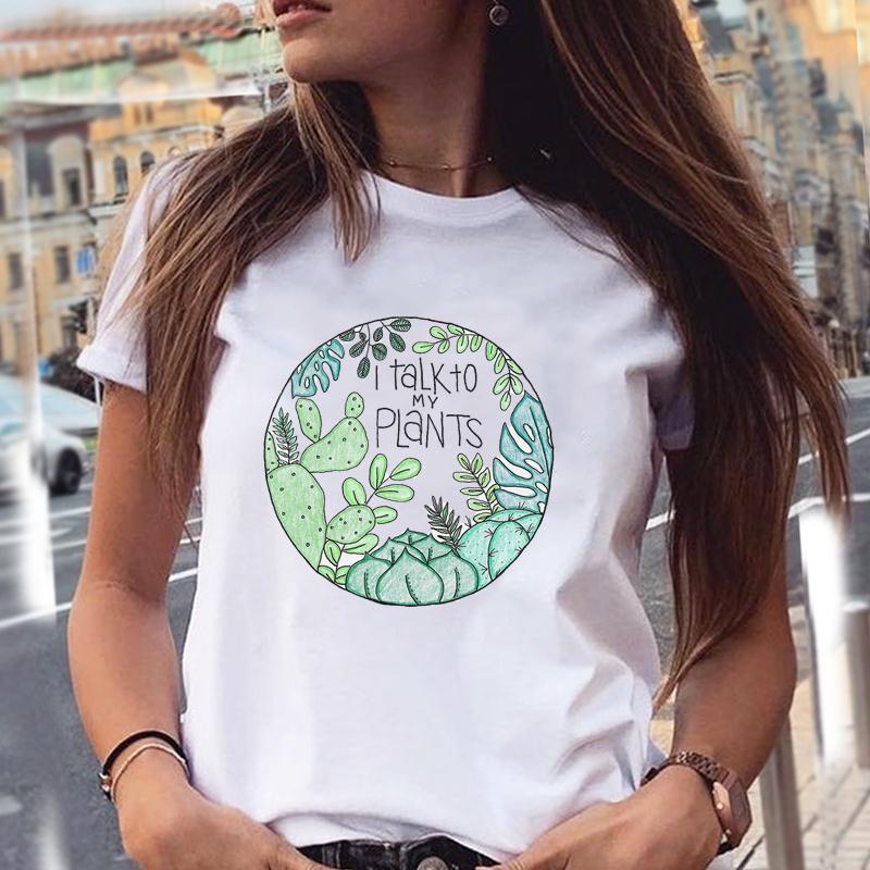 Women T-Shirts 90S Tropical Plants Love Letter Printing New Graphic Print Female Fashion Cartoon Summer T Tops Shirt Tee T-Shirt