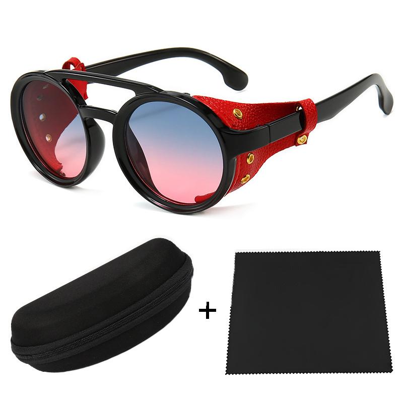 Dote Men's Sunglasses Steampunk Style Glasses Uv400 Circular Frame Glasses Outdoor Riding Sunglasses Zipper Box And Eyewear Fabric