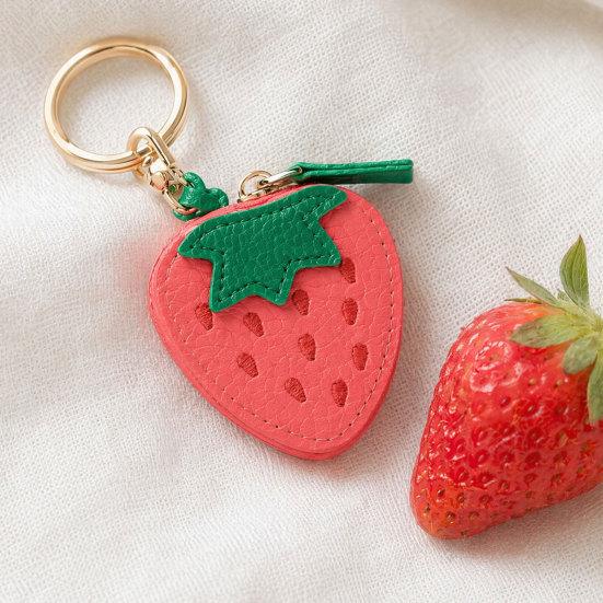 Faux Leather Coin Wallet, Fruity Pattern Mini Wallet, Portable Headphone Case Pouch, Bag Keychain Pendant Gift Accessory