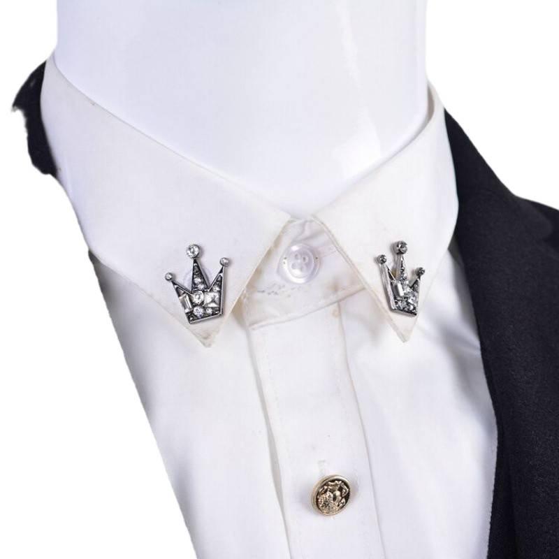 Zhang Songwen Inspired Crystal Brooch: Men's Crown Collar Pin & Shirt Ornament