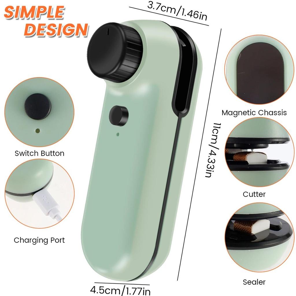 2 In 1 Mini Bag Sealer And Cutter Portable Heat Vacuum Sealer Usb Rechargeable Chip Bag Resealer Knob Mini Handheld Sealing