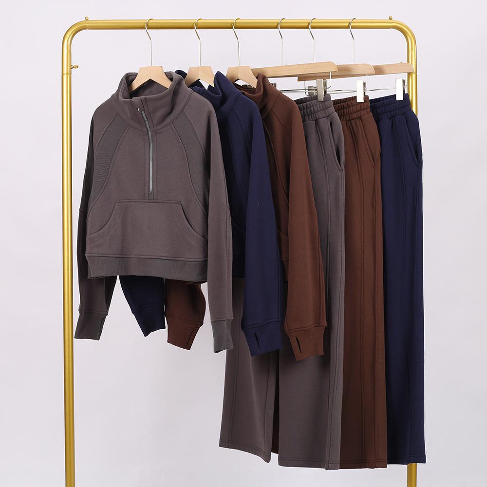 LULU Gold Label Stand Collar Half-Zip Loose Sweatshirt & Sweatpants Plush Set