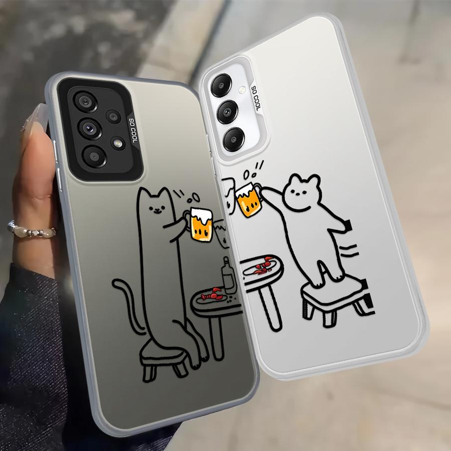 Funny Cat Clear Couple Paired Back Phone Cover Case for Samsung Galaxy A54 A72 A51 A52 A04 A05 A71 A03 A06 A07 A50 A10 A20 A56