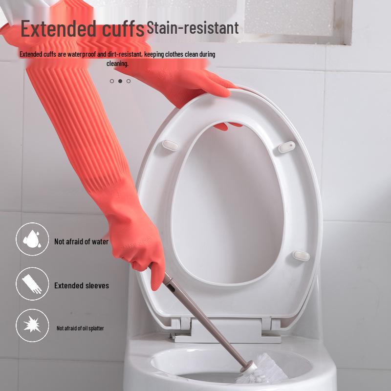 Nowy przyjazd: Wydłużone Wodoodporne Rękawice Gumowe - Pogrubione, Wyściełane Welurem do Czyszczenia Domowego