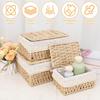 Set of 3 Woven Storage Baskets with Lids Decorative Paper Rope Wicker Baskets Nursery & Bedroom Organiser Boxes with Removable Washable Lining