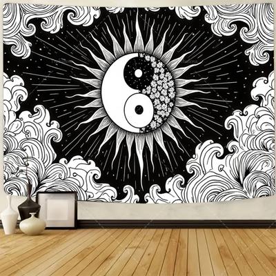 1pc Wall Tapestry Yin Yang Sun Moon Tapestry - Black White Boho Wall Hanging for Bedroom Decor