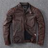 Pakistani Cowhide Pattern Is Very Good, Leather Jacket Men's Stand-up Collar Leather Jacket Retro and Old Ami Kaji Reddish Brown.