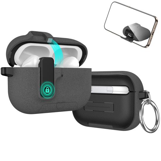 Earbud Protective Case for AirPods Pro 3 Charging Case Portable Shockproof Wireless Earphone Cover Protector Shell Skin with Lock Phone Holder