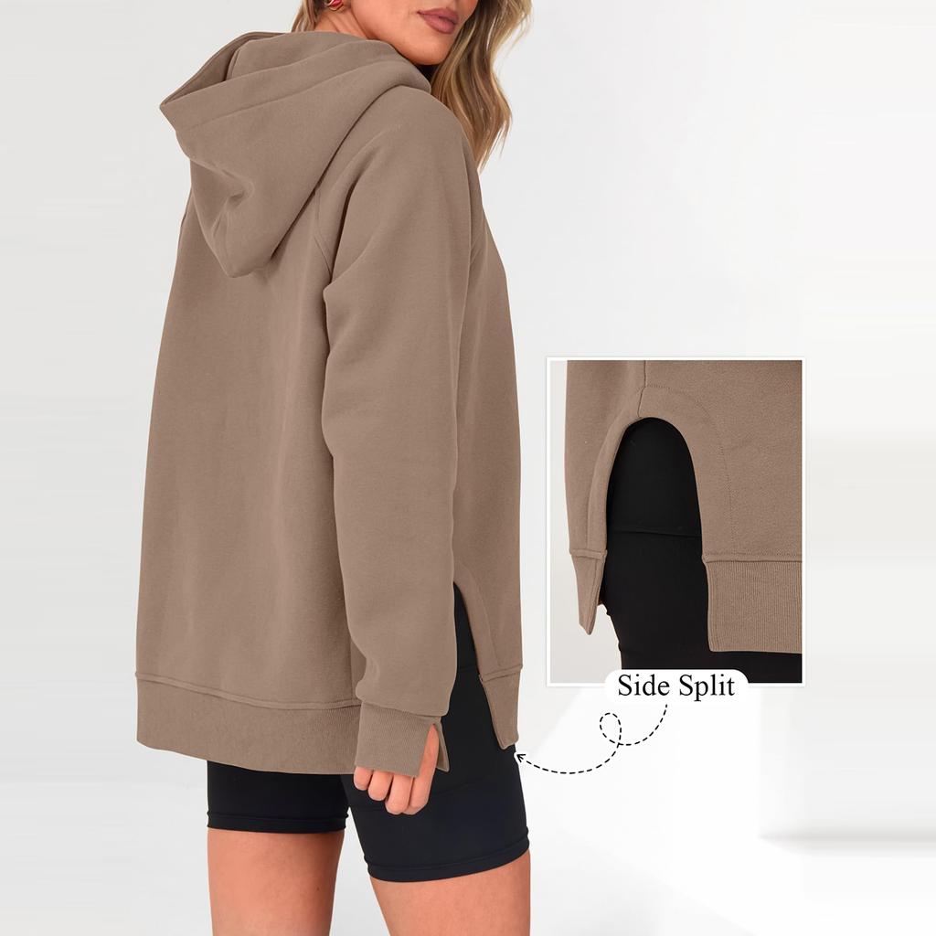 Women's Color Long Sleeve Hoodie with Raglan Sleeves and Split Hem