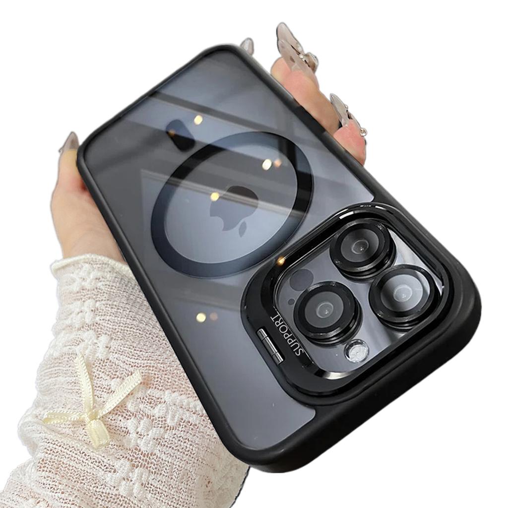 Luxury Magnetic Shockproof Phone Case For iPhone 16 15 14 13 12 11 Pro Max For Magsafe Funda Stand Glass Lens Protector Cover