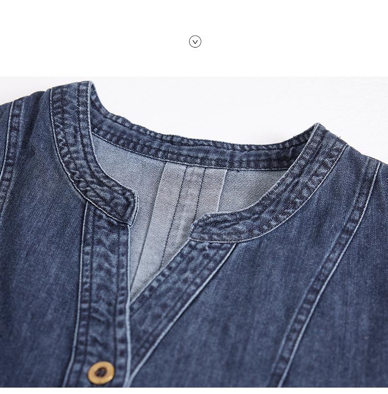Retro Women's Slimming Short-Sleeve Denim Dress - 2024 Summer Casual Loose Fit