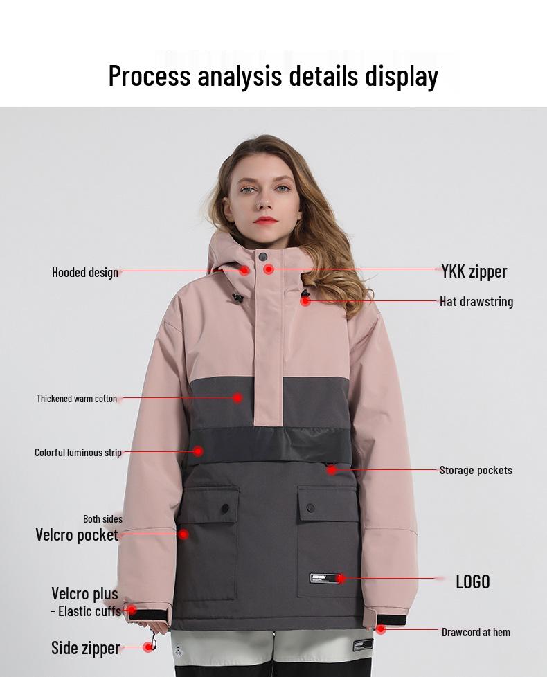 Reflective Women's Ski Suit: Warm, Waterproof, and Colorblock Design with Night Light Hoodie