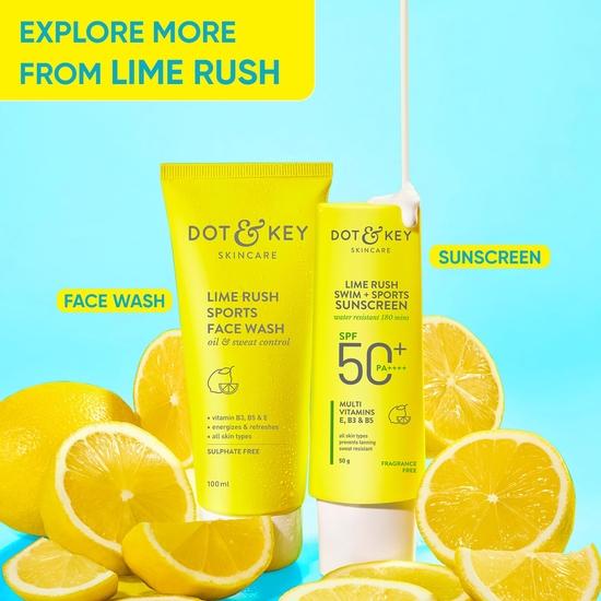 DOT & KEY Lime Rush Sports Face Wash Deep Cleans Oil, Sweat & Dirt For Refreshingly Clean & Oil Free Skin For All Skin Types Sulphate Free, 100Ml