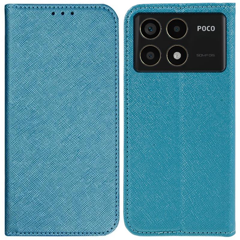 

For Xiaomi Redmi K70 5G/K70 Pro 5G/Poco F6 Pro 5G Case Wallet Leather Phone Cover Cross Texture Sky Blue