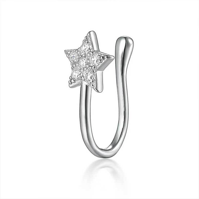 Windfreier Nasenpiercing-Ring, Einfacher Kupfer-Mikro-Eingelegter Zirkon Schmetterling Filigran U-förmiger Nasenclip, Trendiger Cooler Nasenschmuck