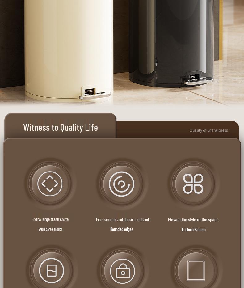 Large Capacity Metal Trash Can with Sealed Lid & Foot Pedal for Home