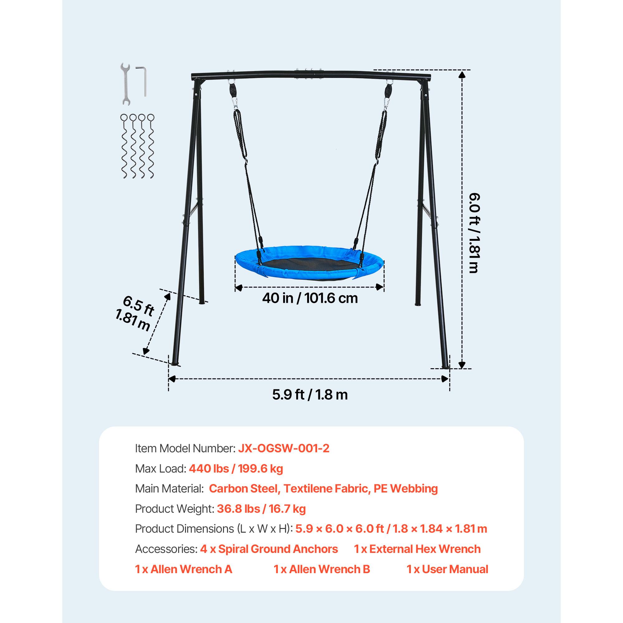 

SucceBuy Swing Set for Backyard 32/40/60x32 Heavy Duty A-Frame Metal Stand 440lbs Reinforced with Spiral Ground Anchors for Kids