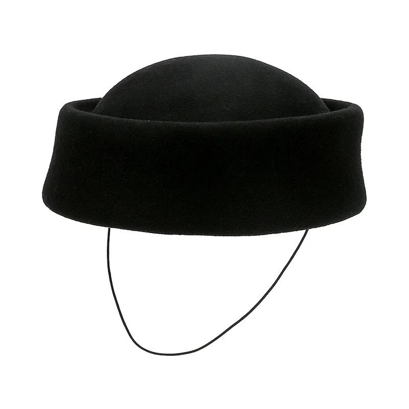 Winter New French Vintage Round Top 100% Wool Fedoras Hat Wedding Church Party Pillbox Caps Warm Women Hard Top Felt Berets Hat