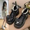 Fashion Mary's Shoes 2025 Summer New Style Princess Thick Heeled Lolita Shoes With Dress Bow Beading Small Leather Shoes For Women