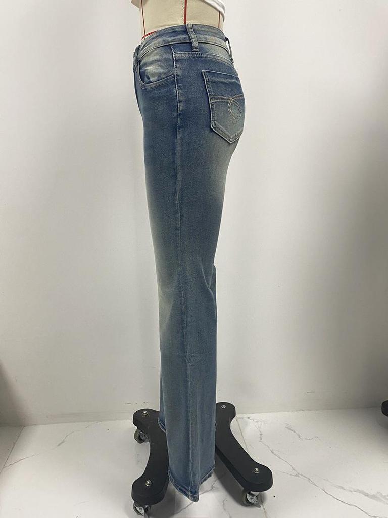 2025 Europäische Amerikanische Retro High Waist Slim Fit Schlagjeans für Damen