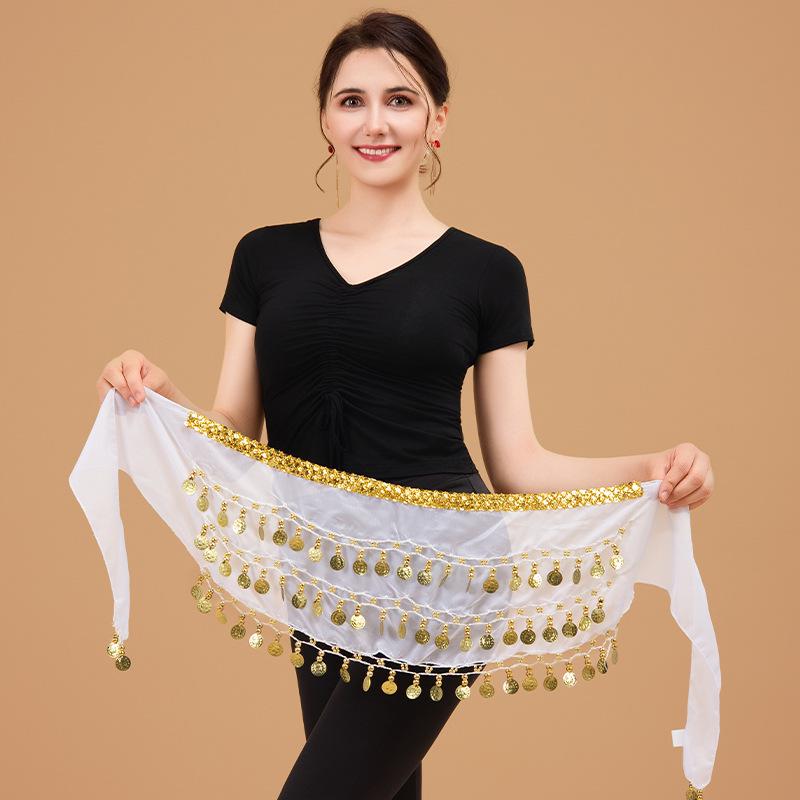 Bauchtanz Hüfttuch Gürtel mit Goldrand dreilagige Taillenkette