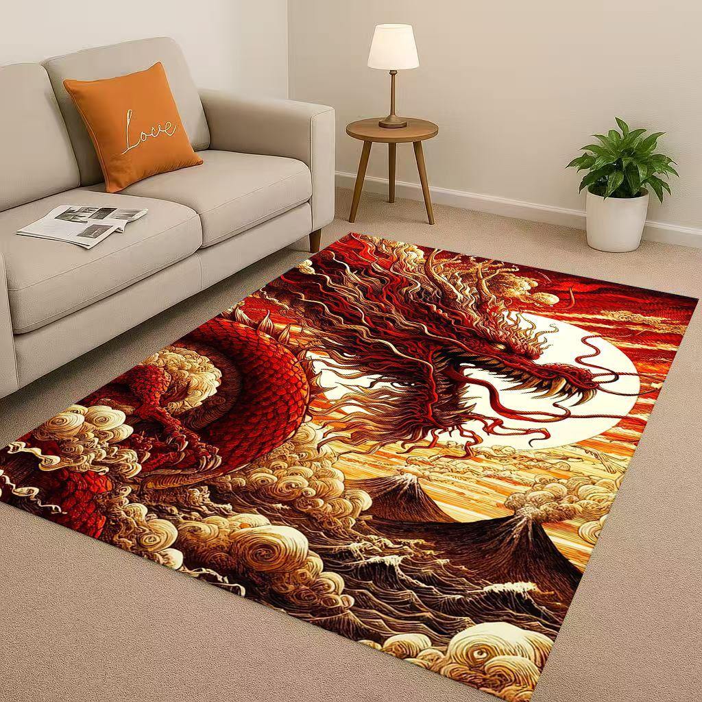 Yin Yang Element Dragon Chinese Loong Cartoon Living Room Non Slip Area Rug Carpet for Bedroom Playroom Sofa,Home Decor Doormat