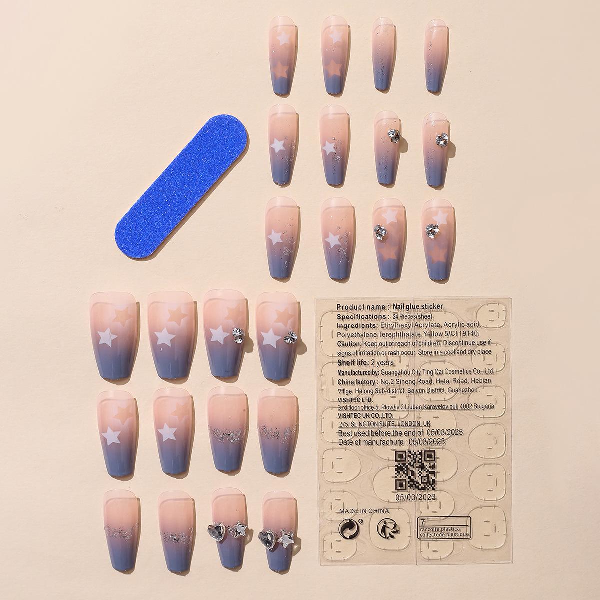 

Нежные и чистые градиентные блестящие накладные ногти со звездами: Прозрачные носимые наклейки для нейл-арта