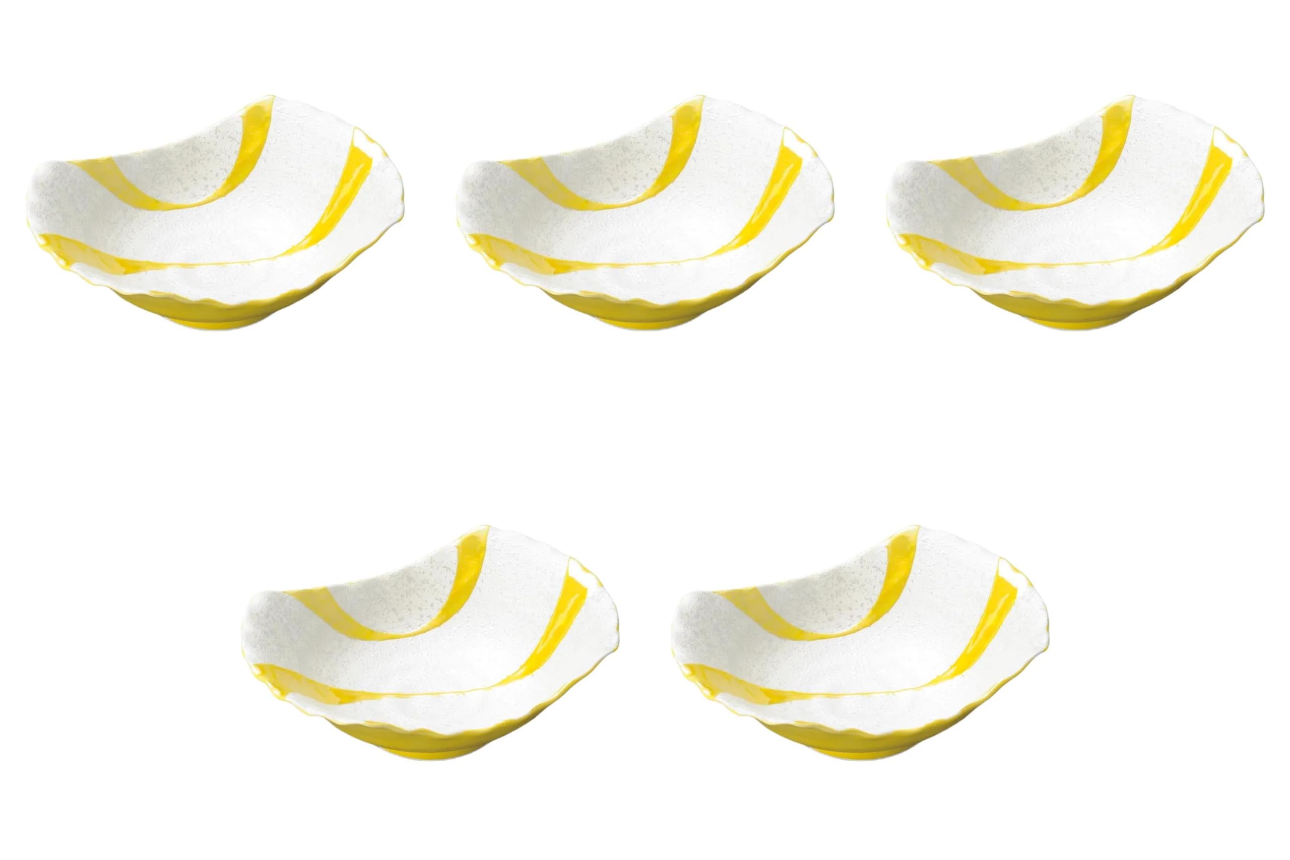 

Set of 5 Flowing Water Lustre Wave Bowls x x Arita Ware Small Bowls by Setomonohonpo (Yellow) [15.5 11.5 5cm]