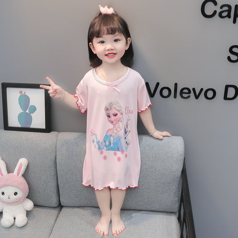 Girls Summer Cool Touch Ice Silk Sleep Dress Mermaid Princess Lightweight Pajamas 90