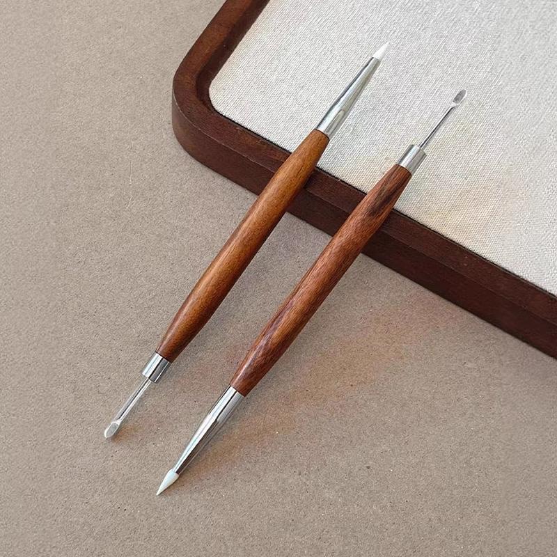 1Pcs Double Headed Nail Art Brush Wood Silicone Pen Embossing Painting Mixing Pen Diy Manicure Tool Multifunctional