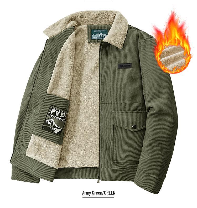 Men's Cross-Border Corduroy Lapel Jacket - Autumn/Winter Trendy Thickened Casual Coat