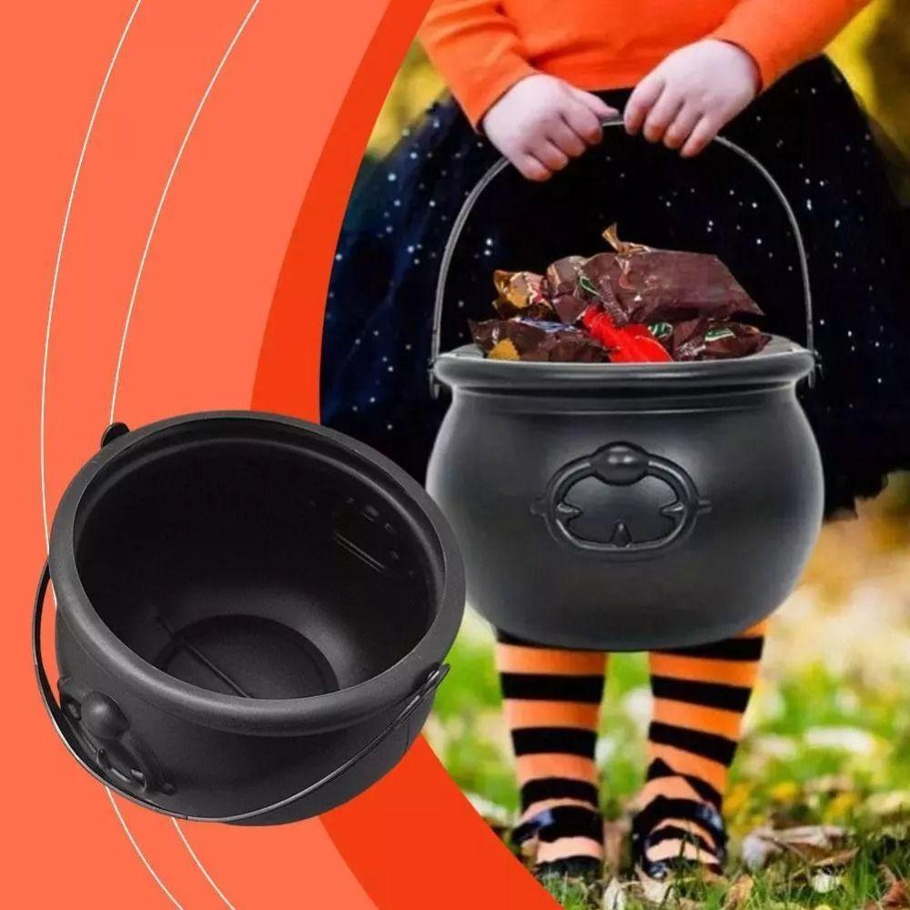 New Large Wizard Witch Cauldron Props Creative Portable Trick-or-Treat Jar Candy Jar Party Black Halloween Candy Jar