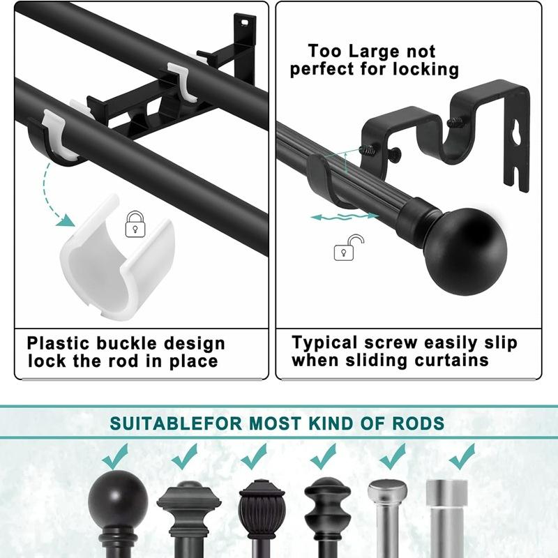 Black Aluminum Alloy Heavy Duty Single Curtain Rod Brackets for Curtain Rod Window Hardware Rod Pole Bracket