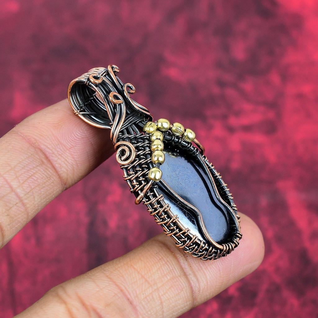 Shungite Pendant Copper Wire Wrapped Pendant Unique Style Pendant Handmade Copper Jewelry Gemstone Pendant Gift for Dad Wire Wrapped Jewelry