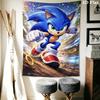 Sonic Collage Photo Wall Tapestry Multi Scene Character Grid Print Inspirational Quote Hanging Cloth Game Room Wall Decor