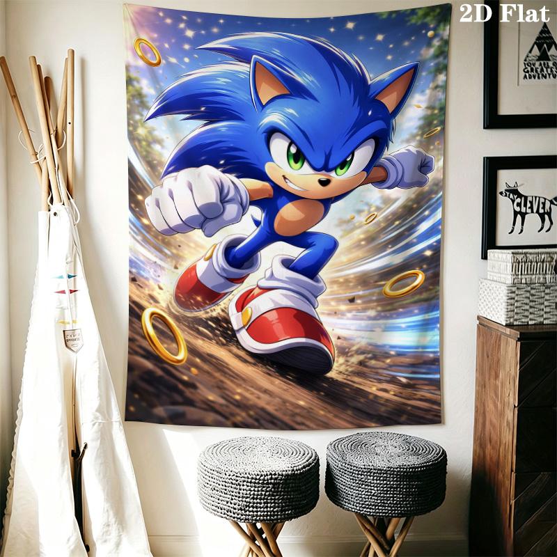 Sonic Collage Photo Wall Tapestry Multi Scene Character Grid Print Inspirational Quote Hanging Cloth Game Room Wall Decor