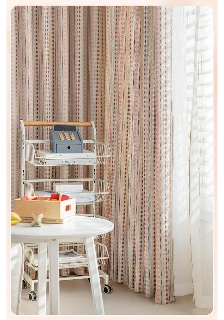 Xiaohongshu Fair Isle Dopamine Curtains for Kids' Rooms: Color-Woven Fabric & Gauze Options for Boys and Girls Bedrooms