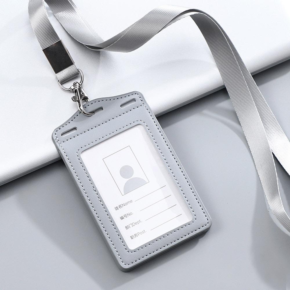 High Quality PU Leather Work Card Holder With Neck Lanyard Solid Color ID Card Cover Chest Cards Cases Business