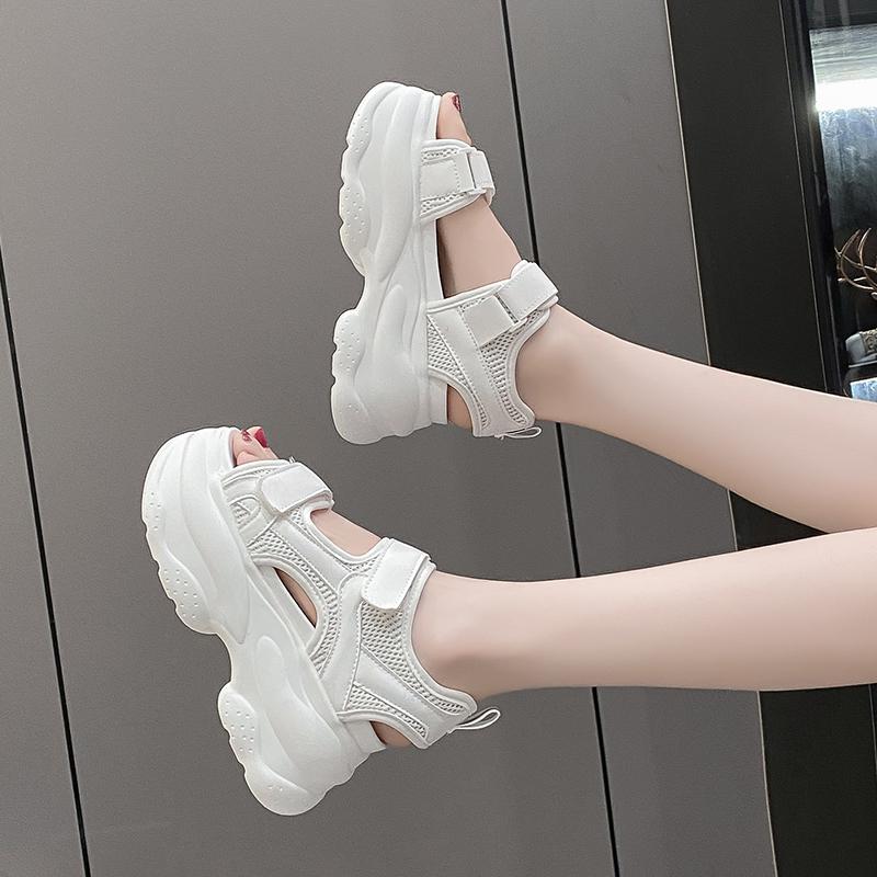 Fashion Luxury Designers Fashion Leather Women Platform Sandals White Chunky Sports Wedge Shoes For Woman Summer Students Shoes Large