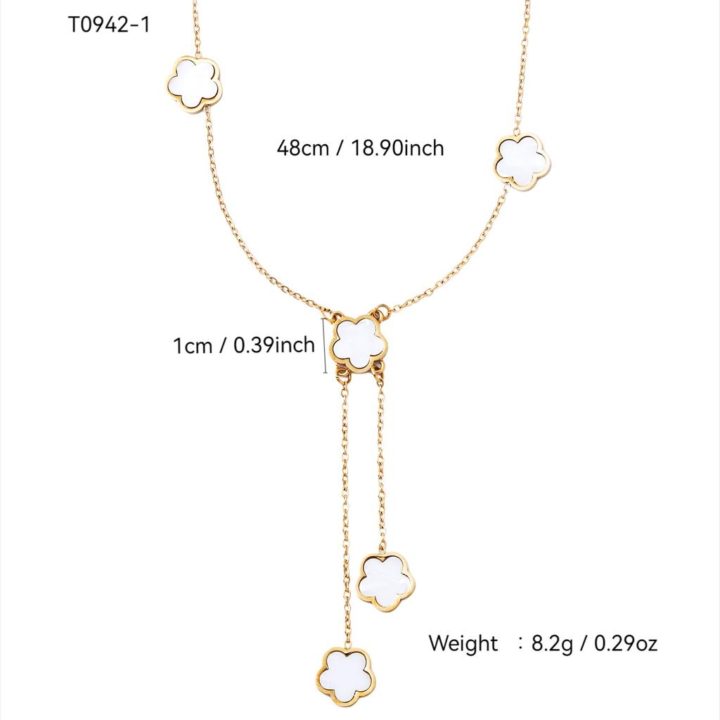 Koreanskt mode temperament litet fräscht rostfritt stål 18K guldpläterat zirkonmor femklöver blomma halsband kvinna