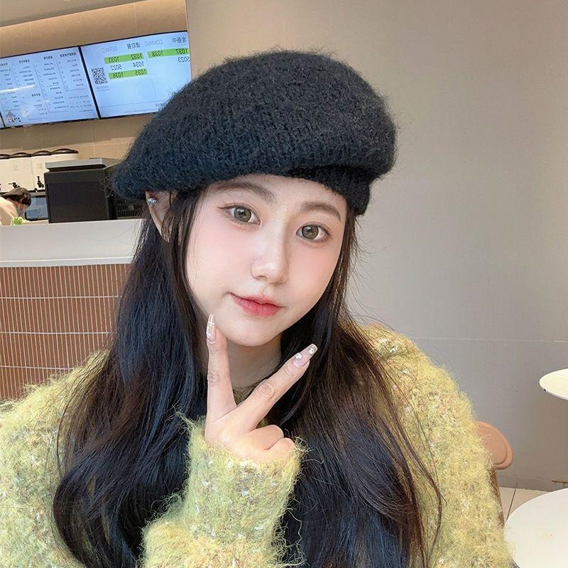 Women's Hat Knitted Autumn Winter Painter's Warm Plush Hat Wool Beret
