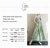 2025 Summer Cotton Linen Patchwork Long Dress: Slimming, Loose Fit, Printed, Large Hem