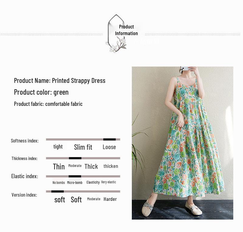 2025 Summer Cotton Linen Patchwork Long Dress: Slimming, Loose Fit, Printed, Large Hem