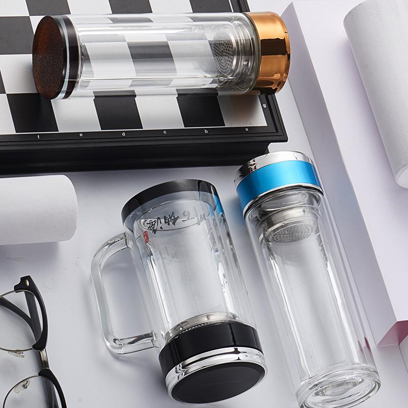 Maßgeschneiderte Werbe-Teetasse, Geschenktasse, Wasserbecher, isolierter doppelwandiger Glasbecher mit Henkel für das Büro