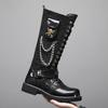 Bottes de Moto Montantes Crâne pour Homme Bottes Cowboy Gothique Punk Bout Rond Plateforme Semelle Épaisse Lacets Décor Chaîne Chaussures de Scène