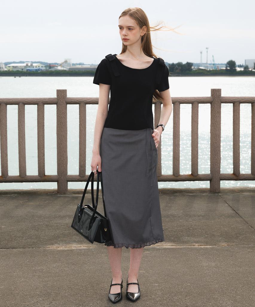 DEHEVE Boat Neck Ribbon Knit [Black]