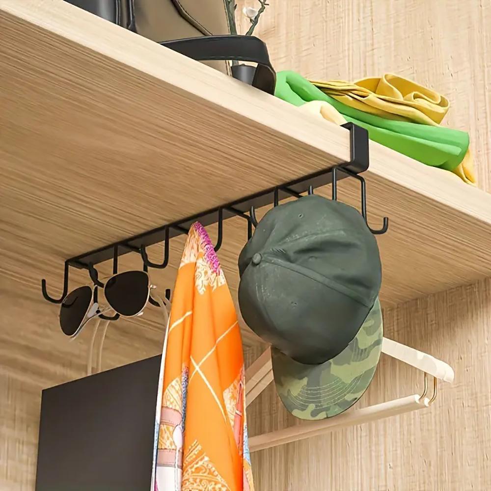 Metal Double Row Cup Hook Rack - Easy To Install, No Drilling Required, Space Saving Wall Mount For Kitchen And Home Organizatio